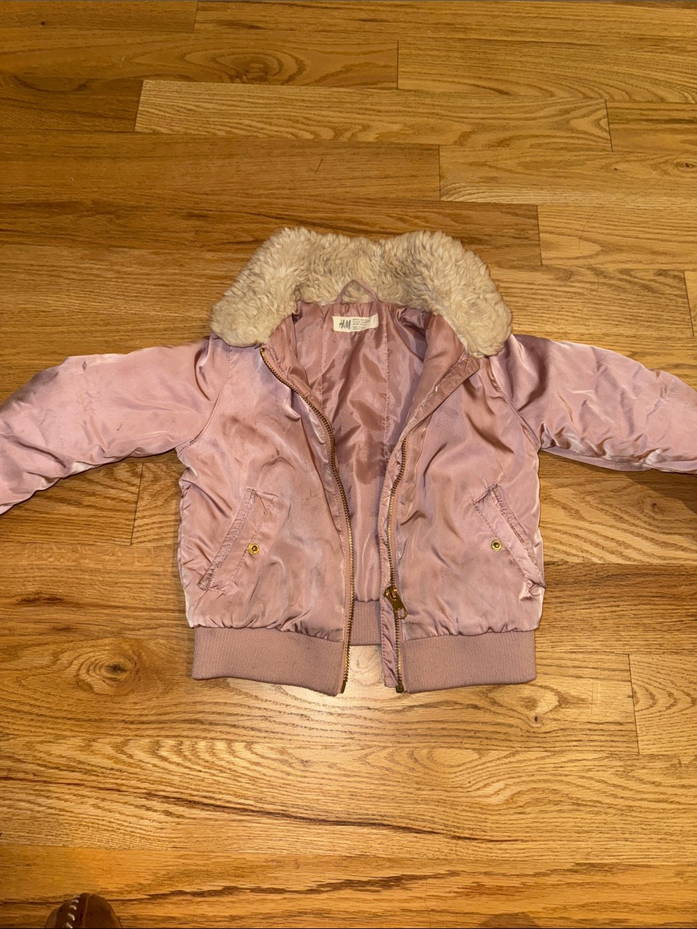 H&M Dusty Pink Faux Fur Collar Bomber Jacket for Kids